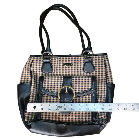 Vintage Longaberger Houndstooth Tote Brown Black Leather Trim Shoulder Bag - Picture 6 of 10